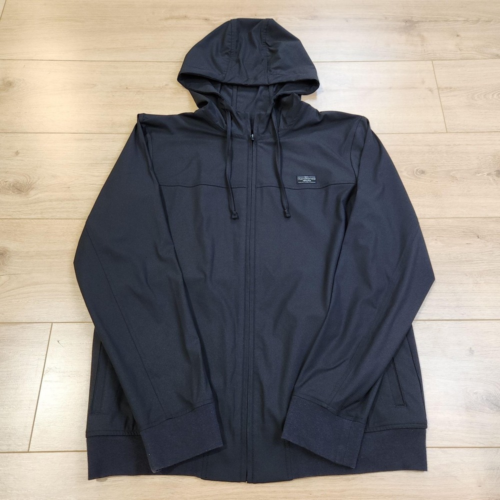 Travis Mathew Jacket Mens Medium Black Hooded Full Zip Stretch Windbreaker